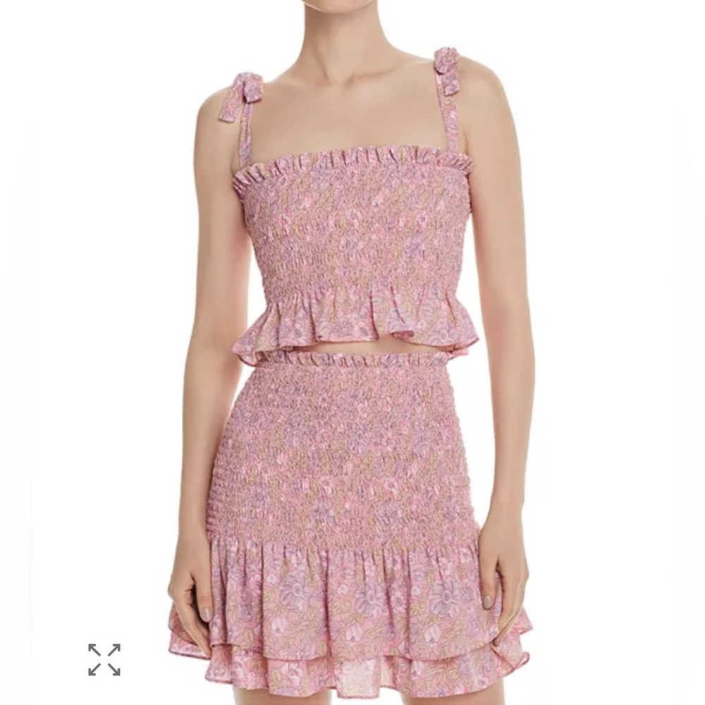 Likely Pink Riviera Smocked Floral-Print Skirt Medium